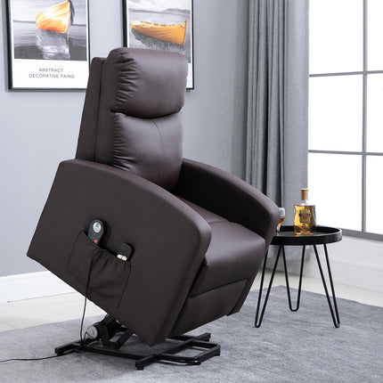 Electric massage chair, lie down with standing support, brown