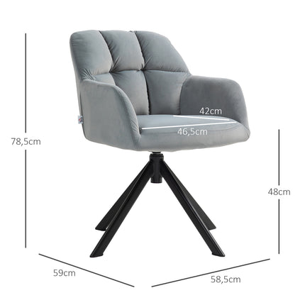Gray swivel armchair, velvet fabric, metal legs, living room