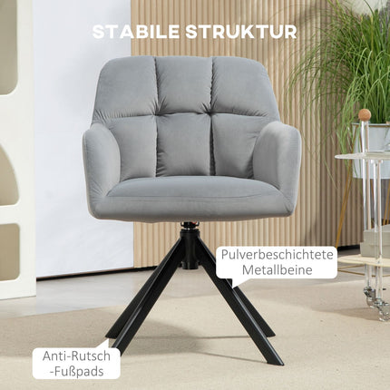 Gray swivel armchair, velvet fabric, metal legs, living room