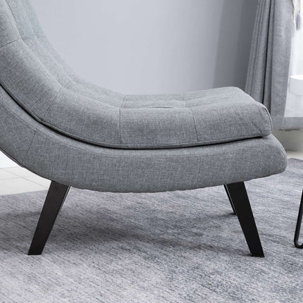 Gray chaise longue in linen with footstool - rubberwood legs