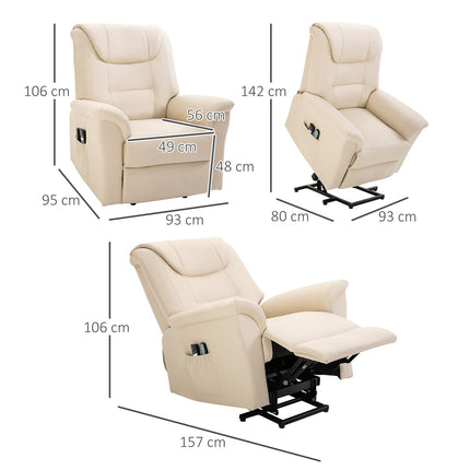 Electric recliner with heating, adjustable and cream colored artificial leather