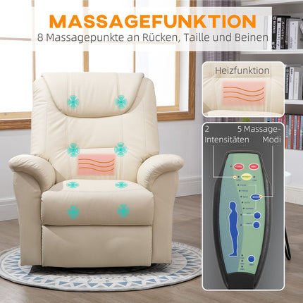 Electric recliner with heating, adjustable and cream colored artificial leather