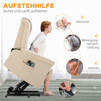 Electric recliner with heating, adjustable and cream colored artificial leather