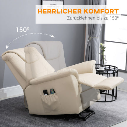 Electric recliner with heating, adjustable and cream colored artificial leather