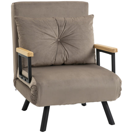 Convertible armchair bed, velvet look, adjustable backrest