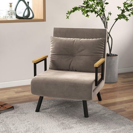 Convertible armchair bed, velvet look, adjustable backrest