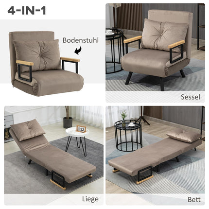 Convertible armchair bed, velvet look, adjustable backrest