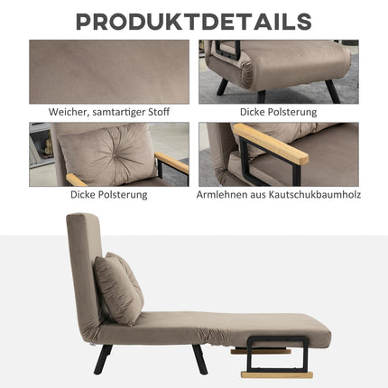 Convertible armchair bed, velvet look, adjustable backrest