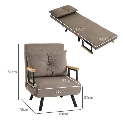 Convertible armchair bed, velvet look, adjustable backrest