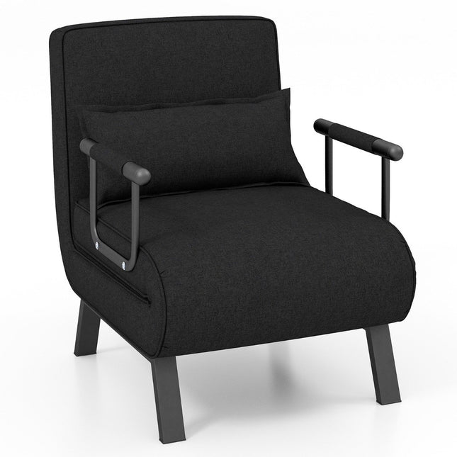 Fauteuilbed met bedfunctie, opklapbare bank, slaapbank met verstelbare rugleuning en afneembaar kussen, zwart