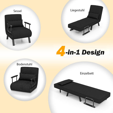 Armchair bed with bed function, folding sofa, sofa bed with adjustable backrest and removable cushion, black