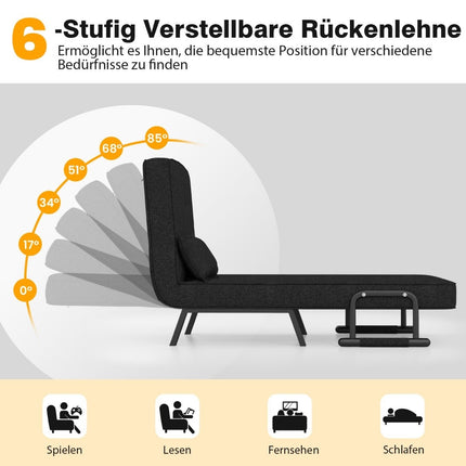 Armchair bed with bed function, folding sofa, sofa bed with adjustable backrest and removable cushion, black