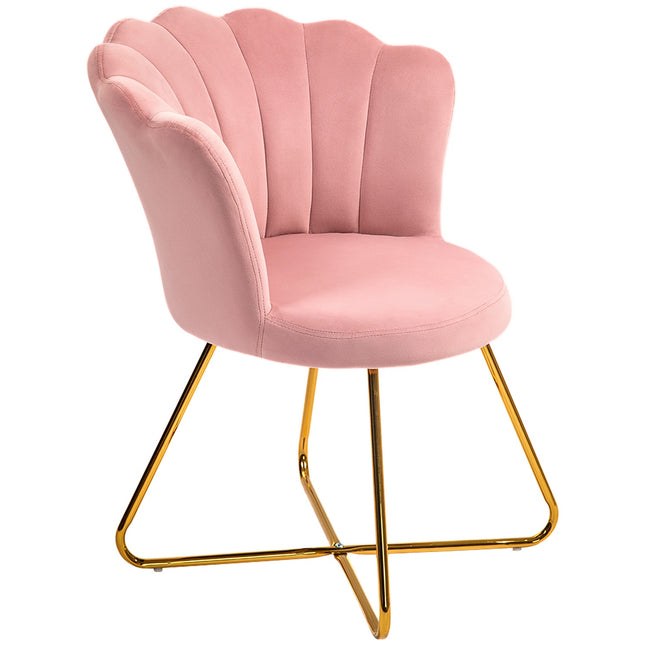 Fauteuil loungestoel met armleuningen, metalen poten, relaxstoel met rugleuning in lotusdesign, fluweellook, gestoffeerde stoel voor woonkamer, slaapkamer roze |