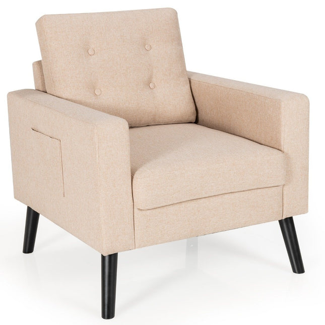 Fauteuil met 2 zijzakken 53cm zitdiepte oorfauteuil met armleuningen en rugkussen 75 x 81 x 86 cm beige