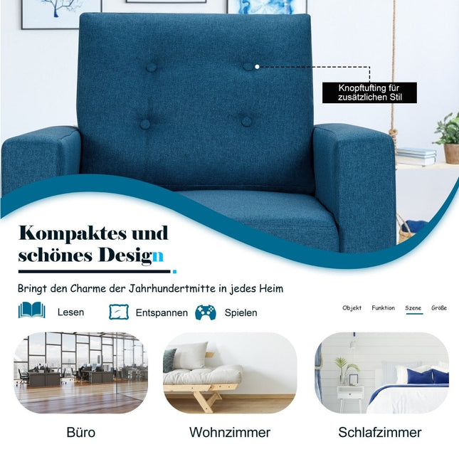 Fauteuil met 2 zijzakken Vleugelstoel met armleuningen en rugkussens 75 x 81 x 86 cm Blauw Zitdiepte 53 cm