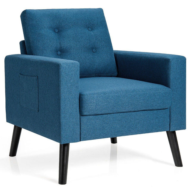 Fauteuil met 2 zijzakken Vleugelstoel met armleuningen en rugkussens 75 x 81 x 86 cm Blauw Zitdiepte 53 cm