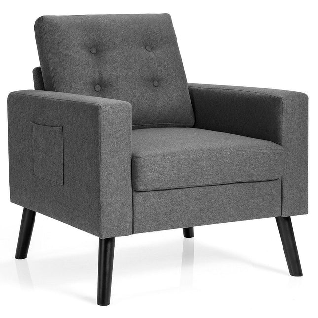 Fauteuil met 2 zijzakken Vleugelstoel met armleuningen en rugkussens 75 x 81 x 86 cm Grijs Zitdiepte 53 cm