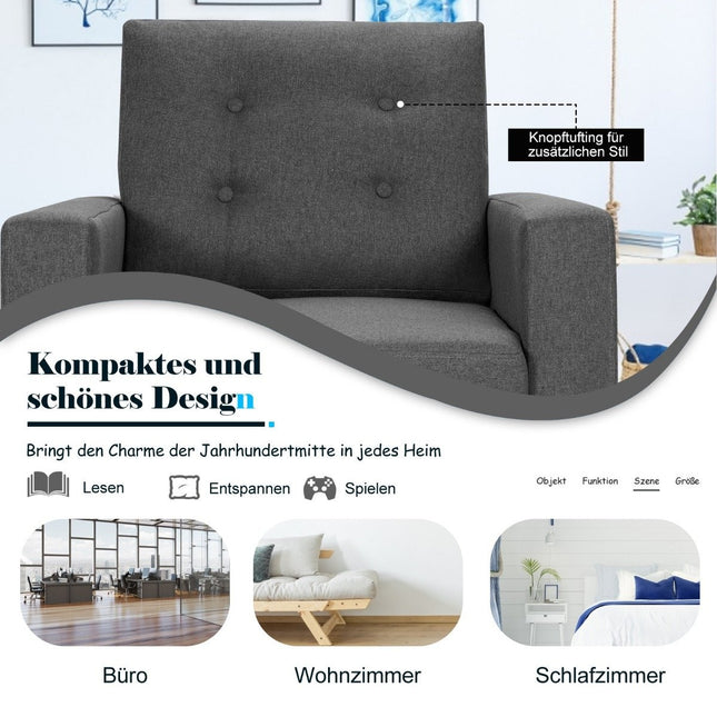 Fauteuil met 2 zijzakken Vleugelstoel met armleuningen en rugkussens 75 x 81 x 86 cm Grijs Zitdiepte 53 cm