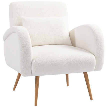 Armchair with Fleece Cover, Cushion, Metal Legs, Cream