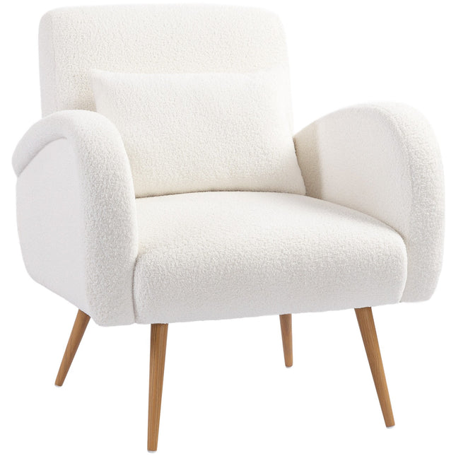 Fauteuil met fleece hoes, kussen, metalen poten, crème