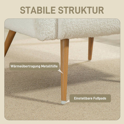 Armchair with Fleece Cover, Cushion, Metal Legs, Cream