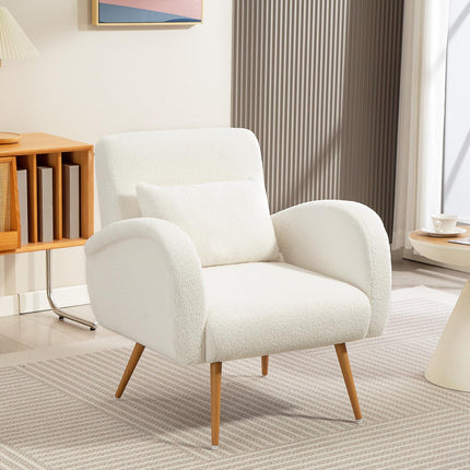 Armchair with Fleece Cover, Cushion, Metal Legs, Cream