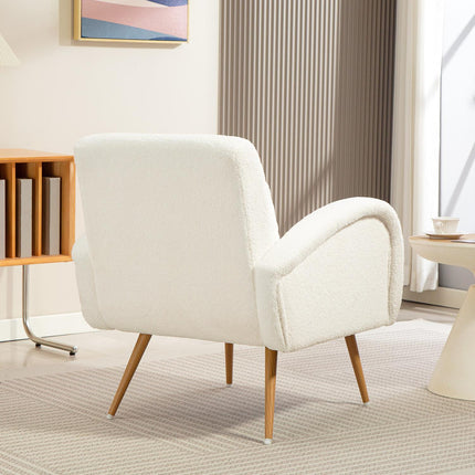 Armchair with Fleece Cover, Cushion, Metal Legs, Cream