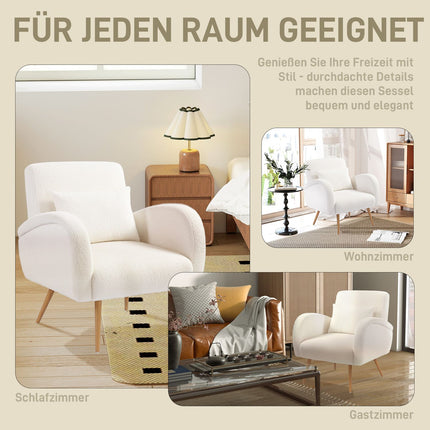 Armchair with Fleece Cover, Cushion, Metal Legs, Cream