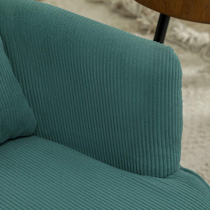 Fauteuil met rugleuning, afgeronde armleuningen, gestoffeerde loungestoel met koordlook, houten poten, voor slaapkamer, woonkamer, tot 120 kg, donkergroen
