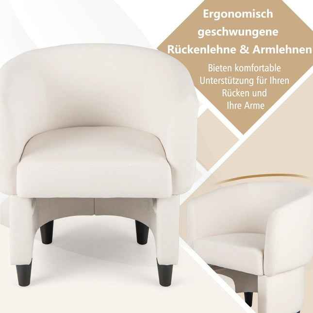 Fauteuil met voetenbank, gestoffeerde fluwelen fauteuil, clubfauteuil, massief hout, beige