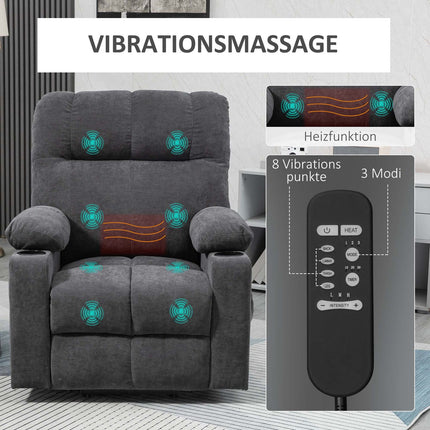 Electric armchair with massage, heating, dark grey