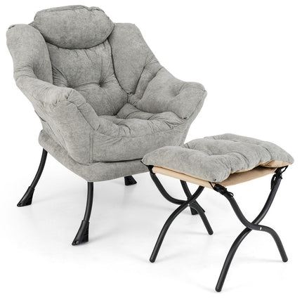 Armchair with stool & armrests & side pocket & double-sided footrest relaxation chair gray