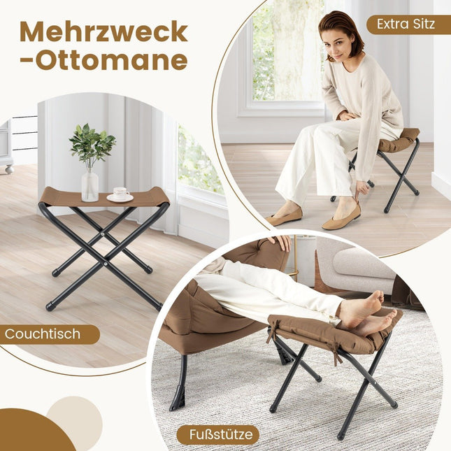 Fauteuil met kruk & armleuningen & zijvak & voetenbankje relaxfauteuil oorfauteuil bruin