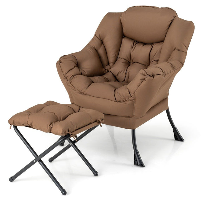 Fauteuil met kruk & armleuningen & zijvak & voetenbankje relaxfauteuil oorfauteuil bruin