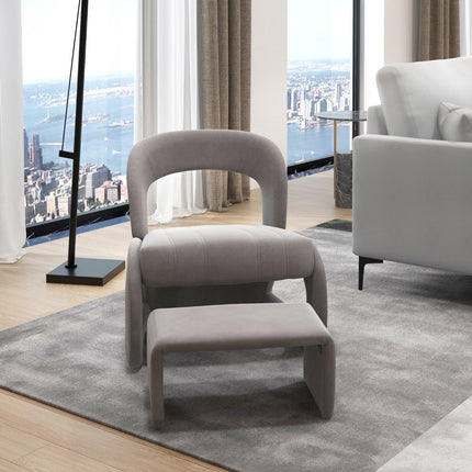 Armchair with stool oversized relaxation armchair with open back and wide seat gray