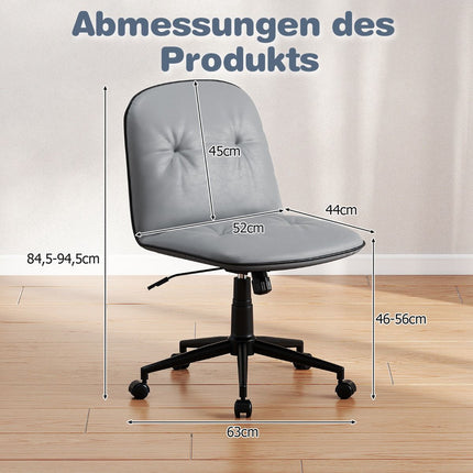 Armless Desk Chair, Faux Leather, Adjustable Height, Grey