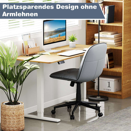 Armless Desk Chair, Faux Leather, Adjustable Height, Grey