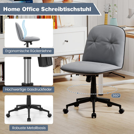 Armless Desk Chair, Faux Leather, Adjustable Height, Grey