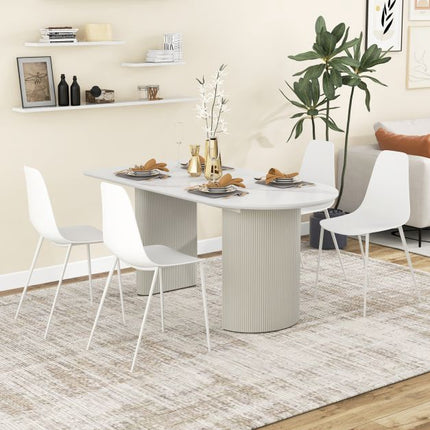 Armless Dining Chair Set of 4, Metal Legs, Anti-Slip Pads, Black/White