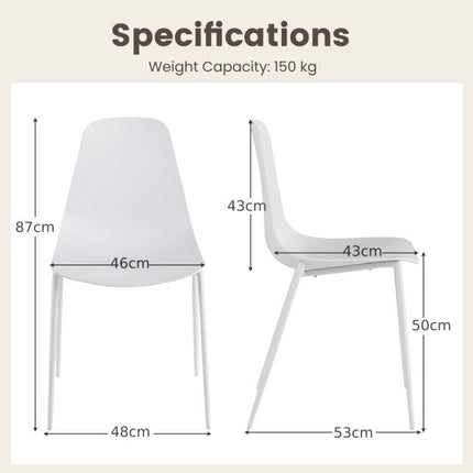 Armless Dining Chair Set of 4, Metal Legs, Anti-Slip Pads, Black/White