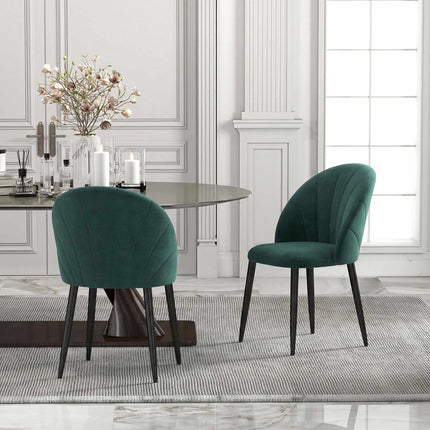 Armless Velvet Dining Chairs, Set of 2, Dark Green