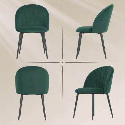 Armless Velvet Dining Chairs, Set of 2, Dark Green