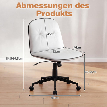 Armless White Faux Leather Office Chair with Adjustable Height