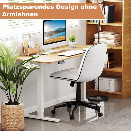 Armless White Faux Leather Office Chair with Adjustable Height