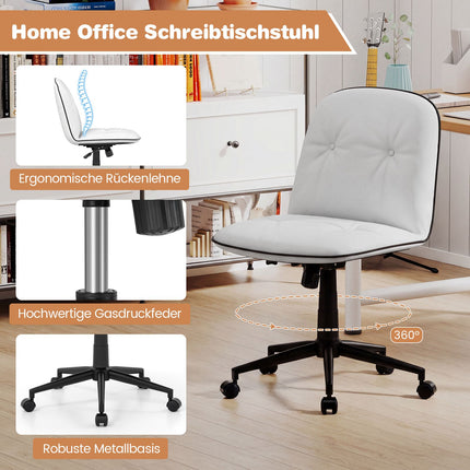 Armless White Faux Leather Office Chair with Adjustable Height