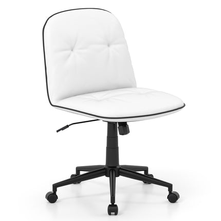 Armless White Faux Leather Office Chair with Adjustable Height