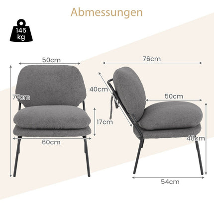 Armless accent chair with teddy fleece cover & high back armchair leisure chair