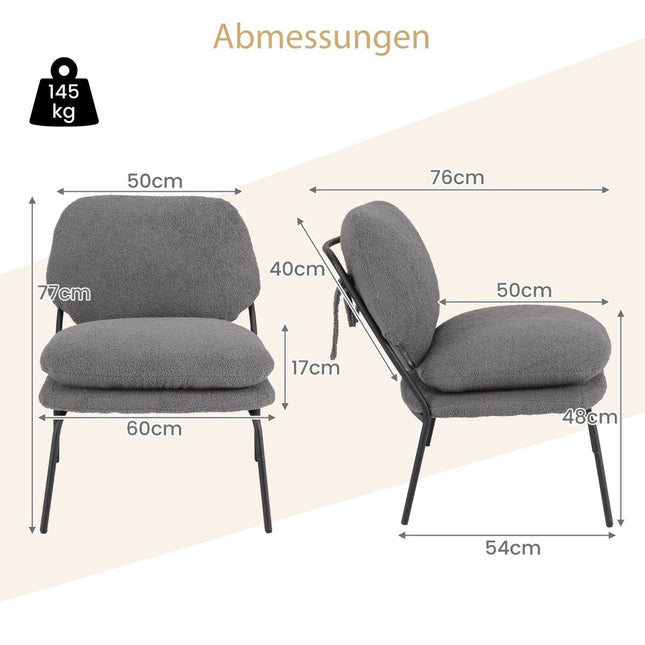 Armloze accentstoel met teddy fleece bekleding en hoge rugleuning als vrijetijdsstoel