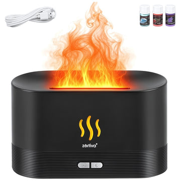 Aroma Diffuser Humidifier 180 ml with RGB LED Flame Effect, USB-C, Black