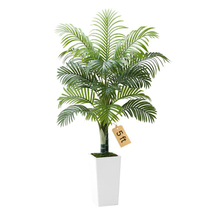 Artificial Areca Palm Tree 5 Ft, White Planter Pot